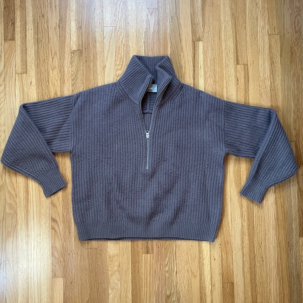 Everlane Felted Merino Half-Zip Sweater - Plum Grey